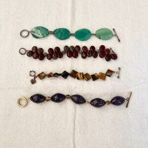 Lot of 4 Bracelets Beaded Real Stone Agate Metal Clasps